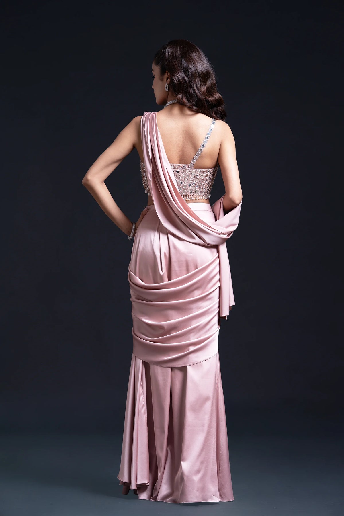 Pink Mirror Drape Saree